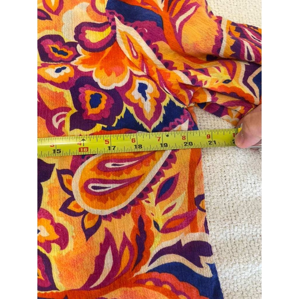 Soft Surroundings PM Orange Purple Paisley Cotton 3/4 Sleeve Lettuce Hem Top - Picture 6 of 10